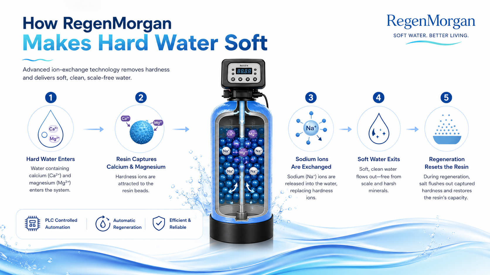RegenMorgan ion-exchange water softener process breakdown